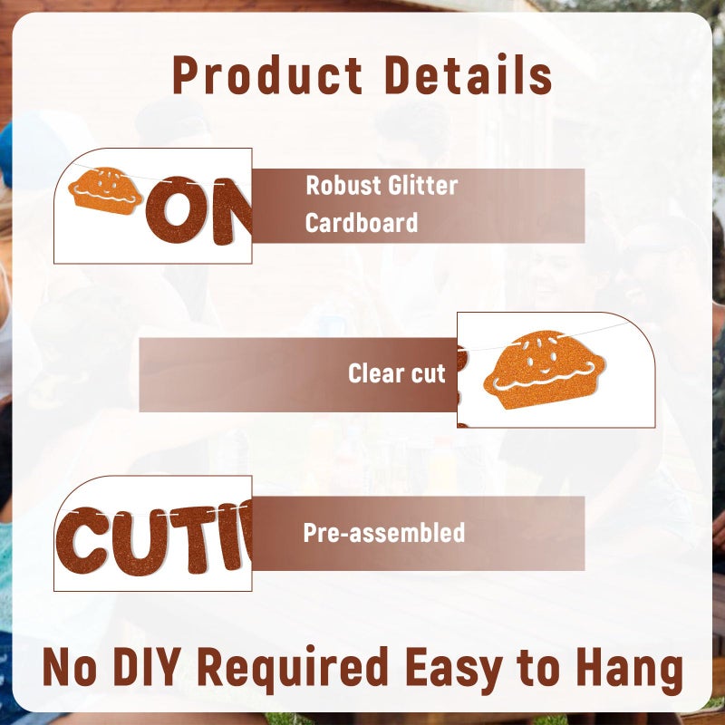 Ramciyo One Cutie Pie Banner - Pumpkin Pie 1st Birthday Party Decorations Fall Thanksgiving 1st Birthday Baby Shower Party Supply - Image 2